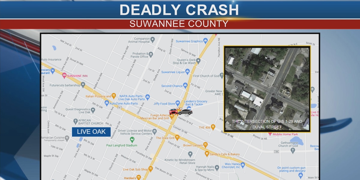 A man is dead after crashing into a business in Suwannee County